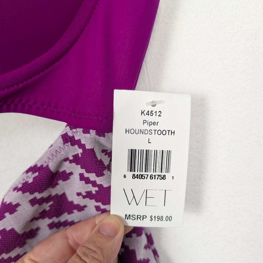 NWT WET Swimwear Piper Fuchsia Houndstooth One Piece Swimsuit Size L - Picture 8 of 10